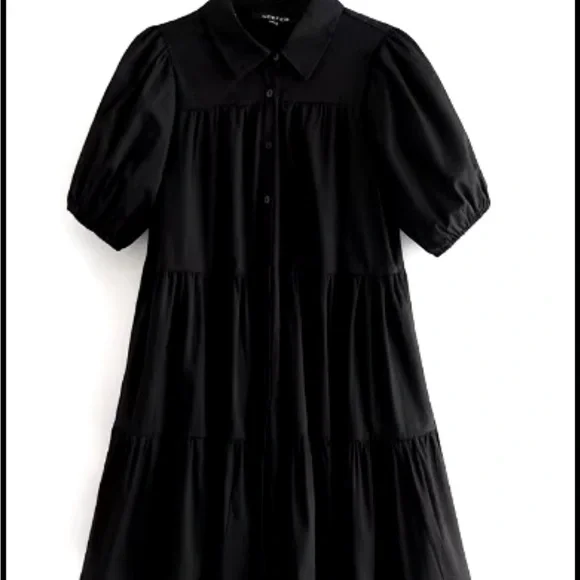 Puff sleeve black tiered mini dress size M - Picture 3 of 5